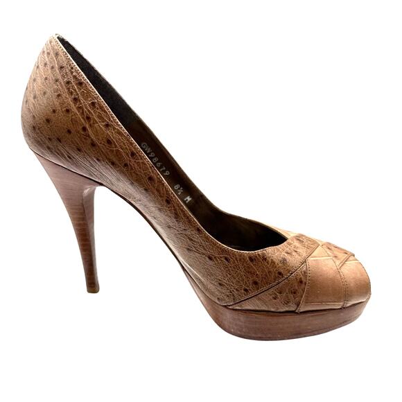 Stuart Weitzman Platform Peep-toe High Heels in Beige Leather Size 8.5 - Picture 3 of 7